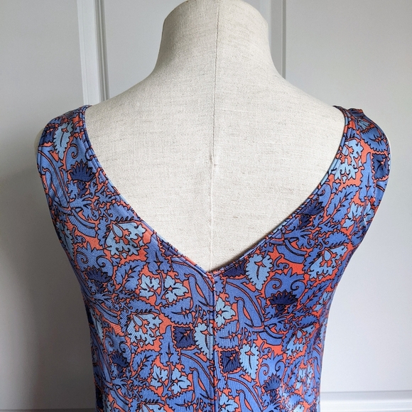 Tory Burch Dress 100% Silk Sheath Sleeveless V-Neck Floral Blue Coral XS NWT - Picture 8 of 14
